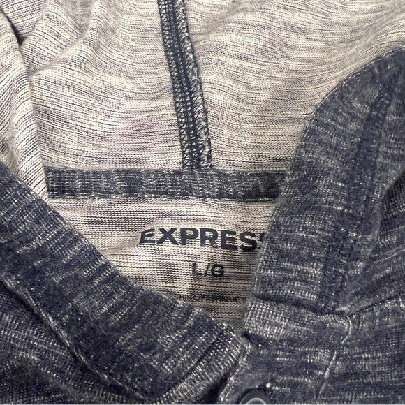 Express Henley Hoodie Long Sleeve Shirt Mens Large Gray Heather Blue Hooded - Picture 5 of 6